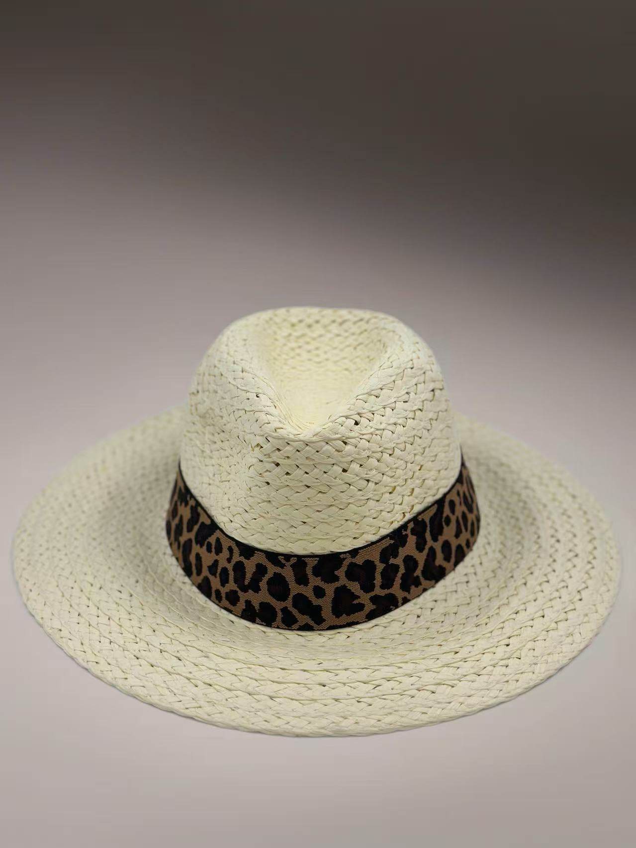 Stylish Straw Fedora with Leopard Print Band - MODA ACCESSORIES