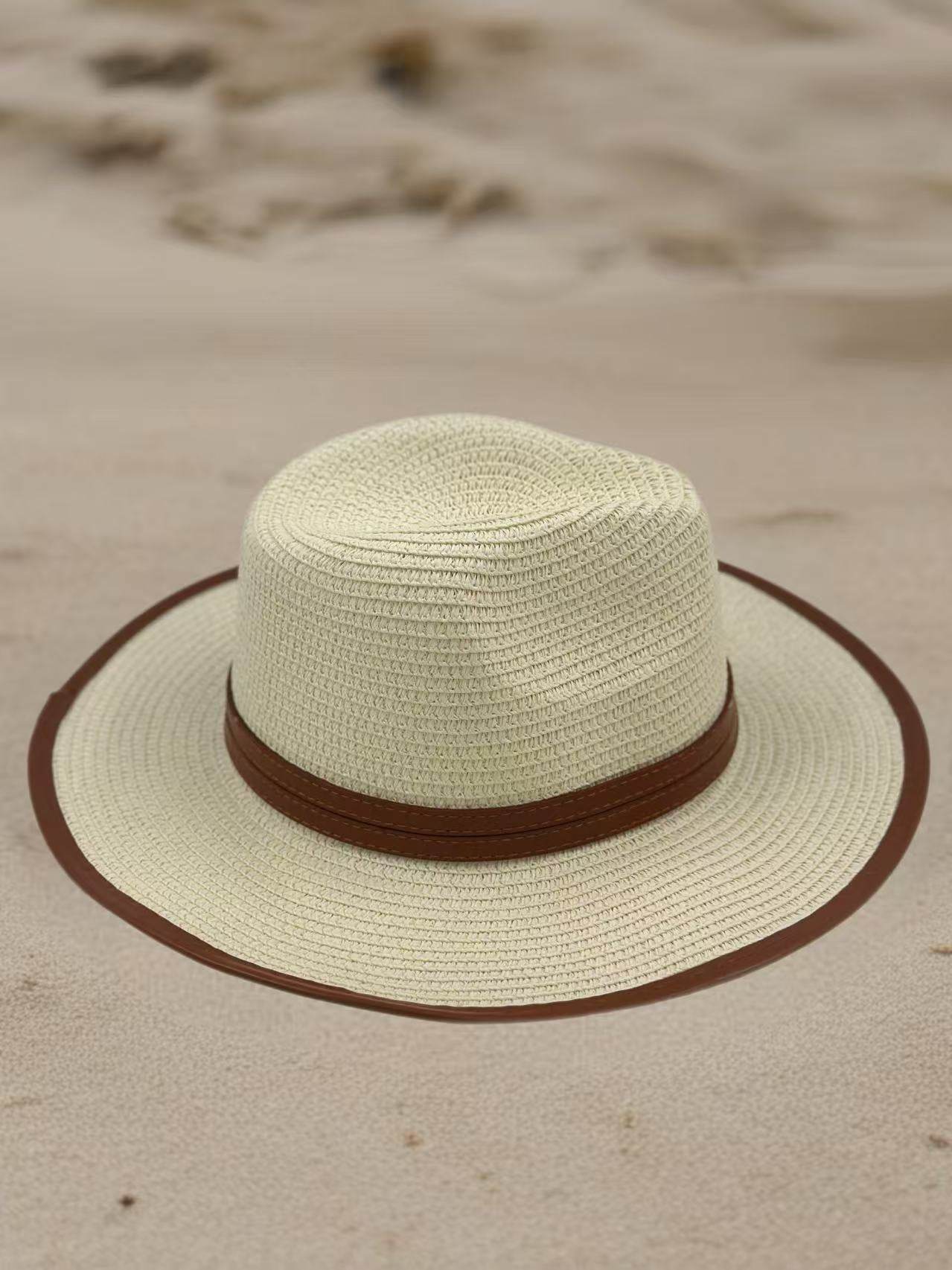 Minimalist Straw Fedora with Brown Trim Accents - MODA ACCESSORIES
