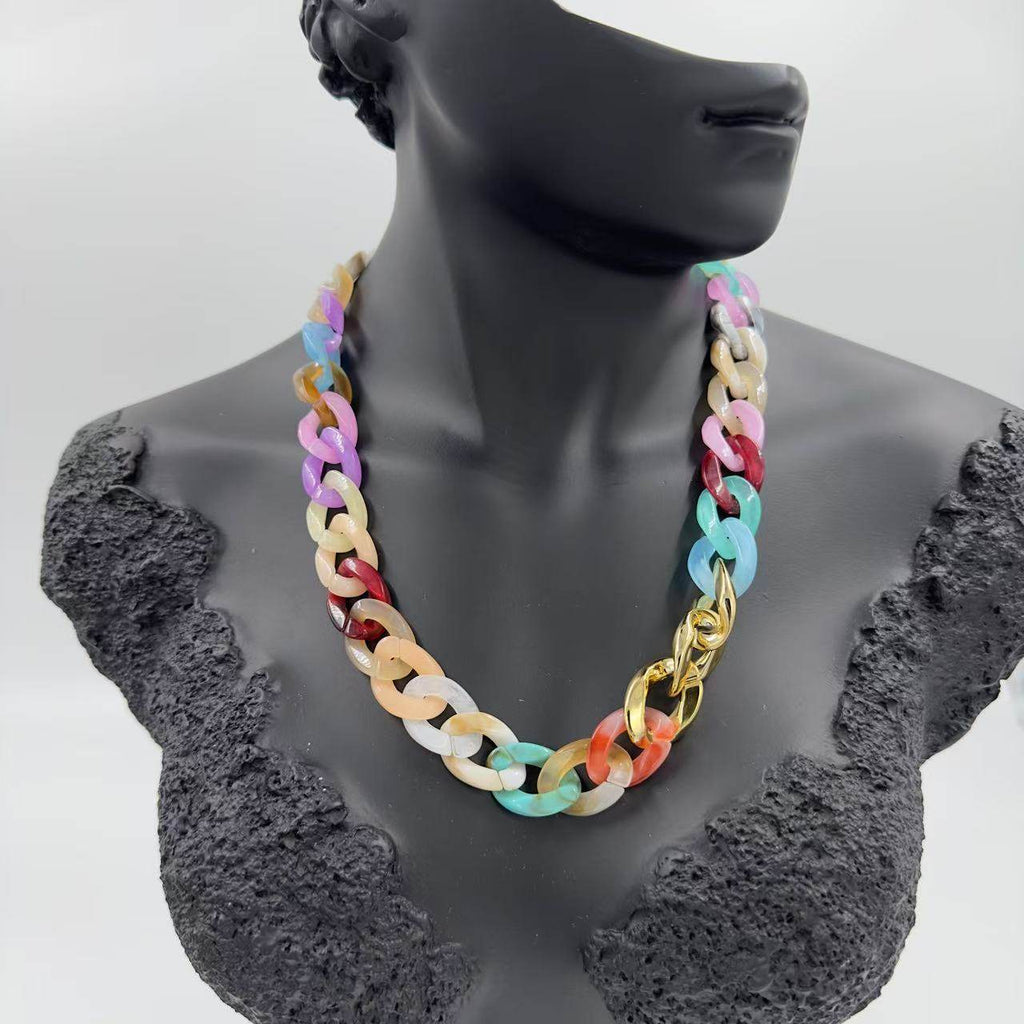 Multicolor Chain Necklace with Gold-Tone Accent - MODA ACCESSORIES