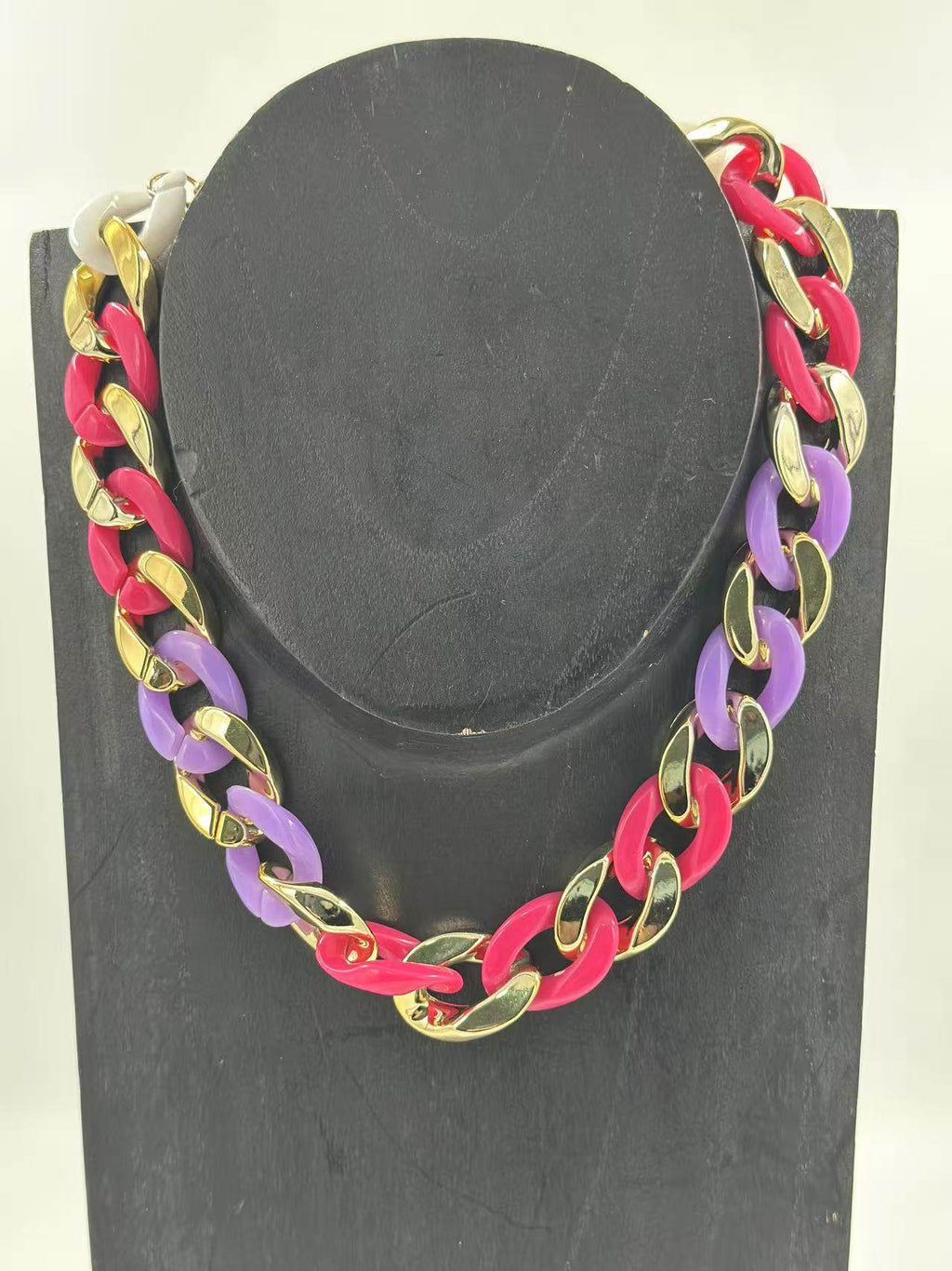 Link Chain Necklace with Gold-Tone Accent – Pink & Purple Duo - MODA ACCESSORIES