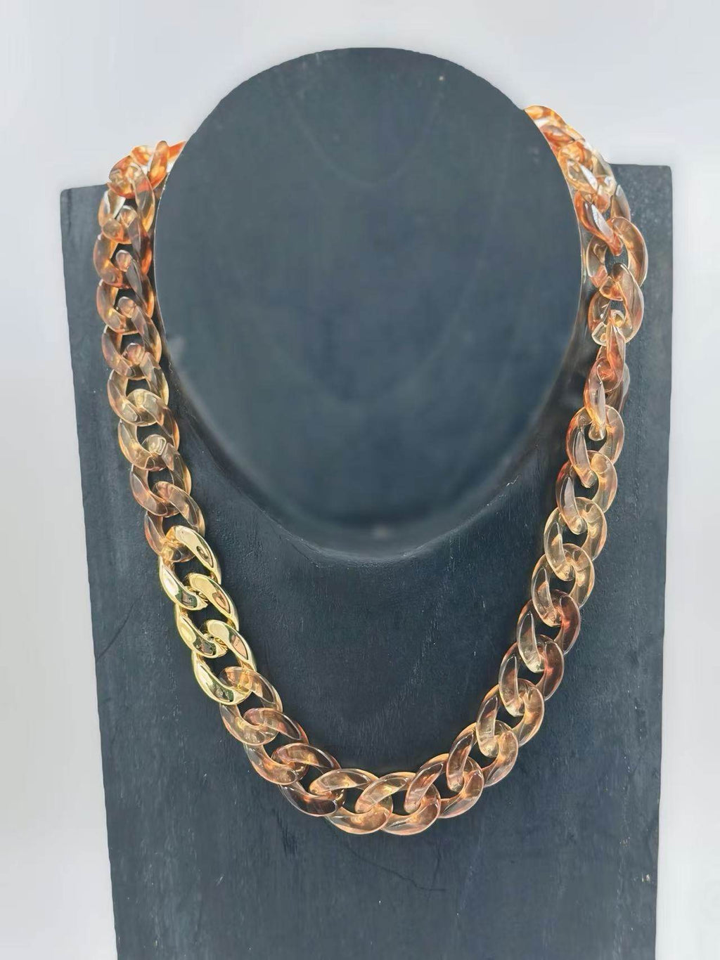 Gold-Tone Chain Statement Brown Necklace - MODA ACCESSORIES