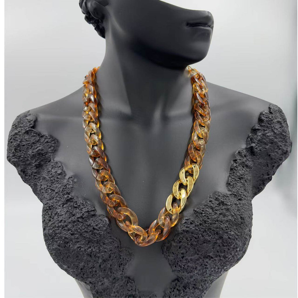 Gold-Tone Chain Statement Brown Necklace - MODA ACCESSORIES