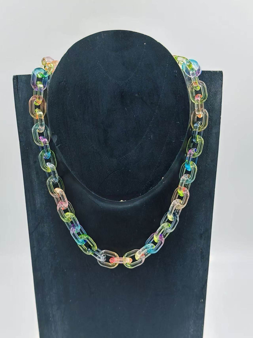 Iridescent Rainbow Transparent Plastic Chain Necklace - MODA ACCESSORIES