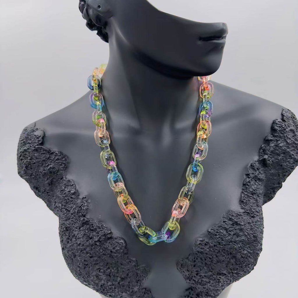Iridescent Rainbow Transparent Plastic Chain Necklace - MODA ACCESSORIES