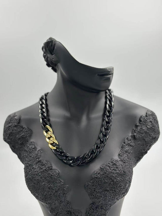 Black & Gold Colour Plastic Chain Necklace - MODA ACCESSORIES