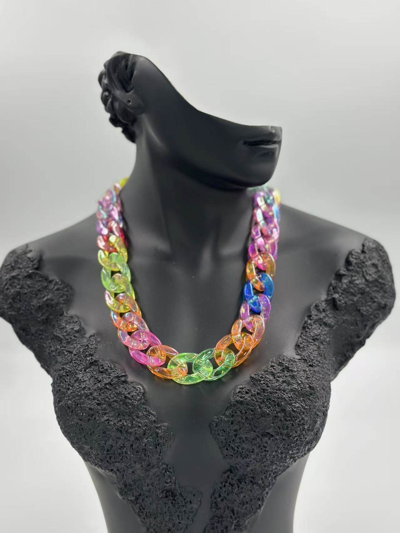 Neon Holographic Rainbow Chain Necklace - MODA ACCESSORIES