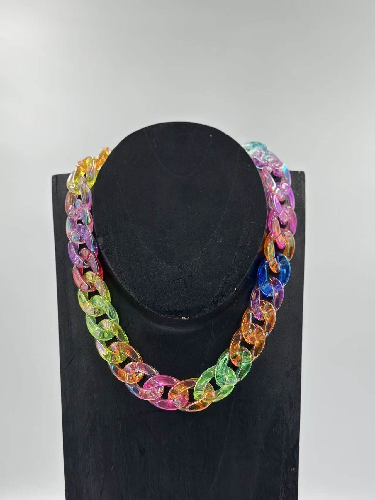 Neon Holographic Rainbow Chain Necklace - MODA ACCESSORIES