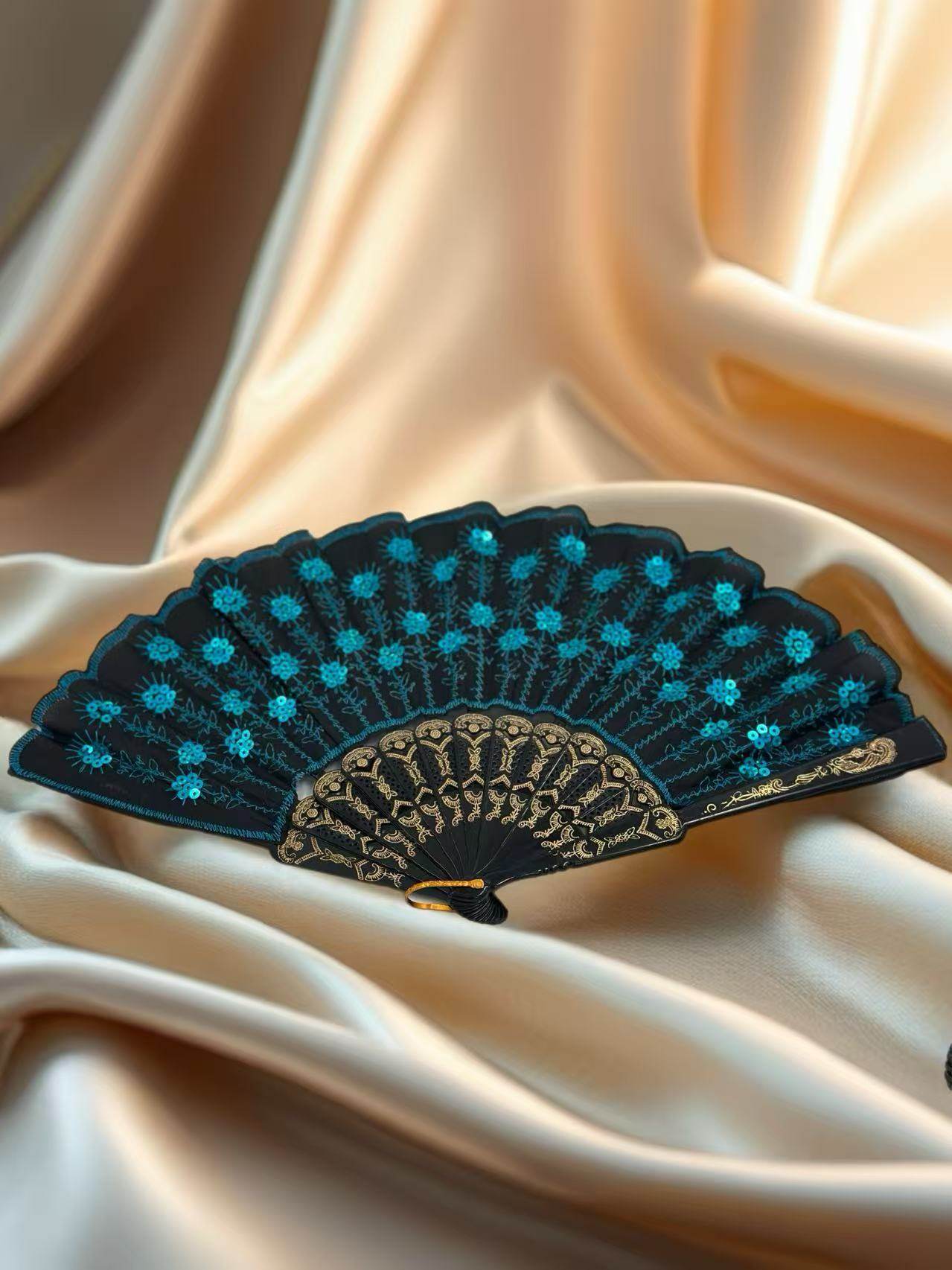 Luxury Lace-Embroidered Hand Fans – Set of 5 with Floral Sequin Detailing - MODA ACCESSORIES