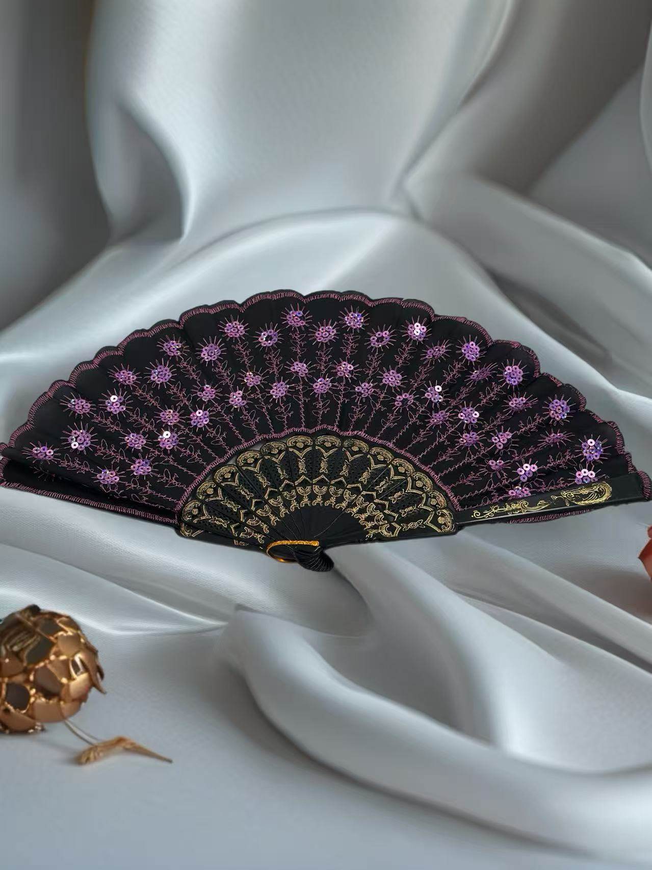 Luxury Lace-Embroidered Hand Fans β Set of 5 with Floral Sequin Detailing - MODA ACCESSORIES