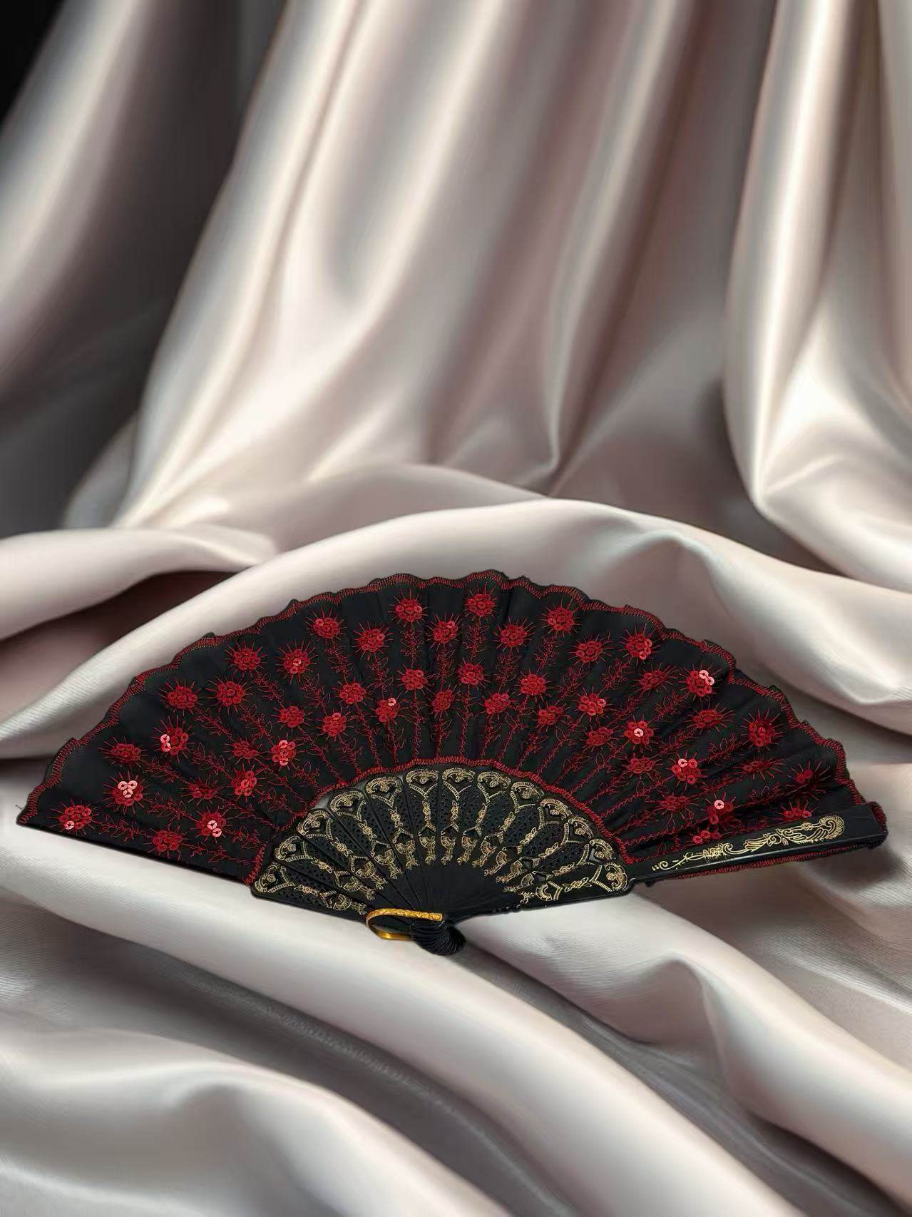 Luxury Lace-Embroidered Hand Fans β Set of 5 with Floral Sequin Detailing - MODA ACCESSORIES