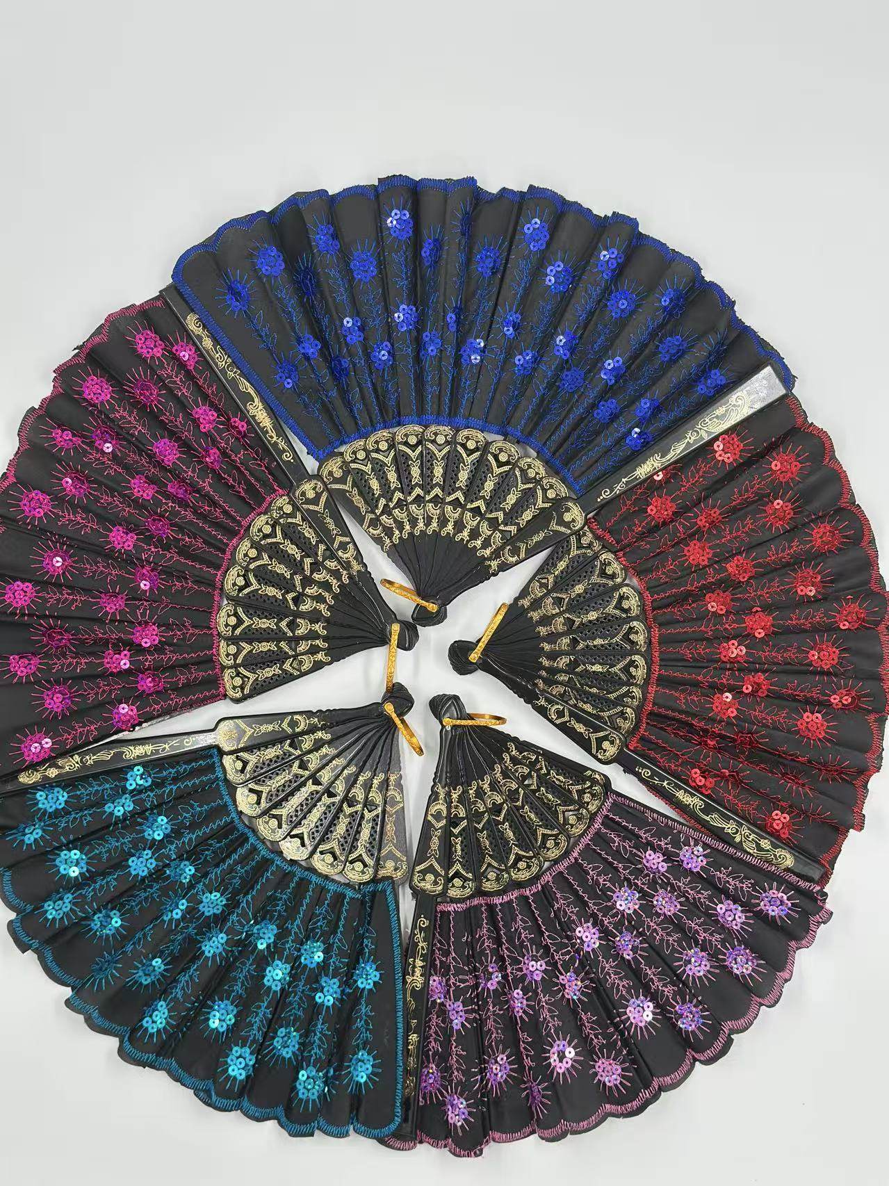 Luxury Lace-Embroidered Hand Fans β Set of 5 with Floral Sequin Detailing - MODA ACCESSORIES