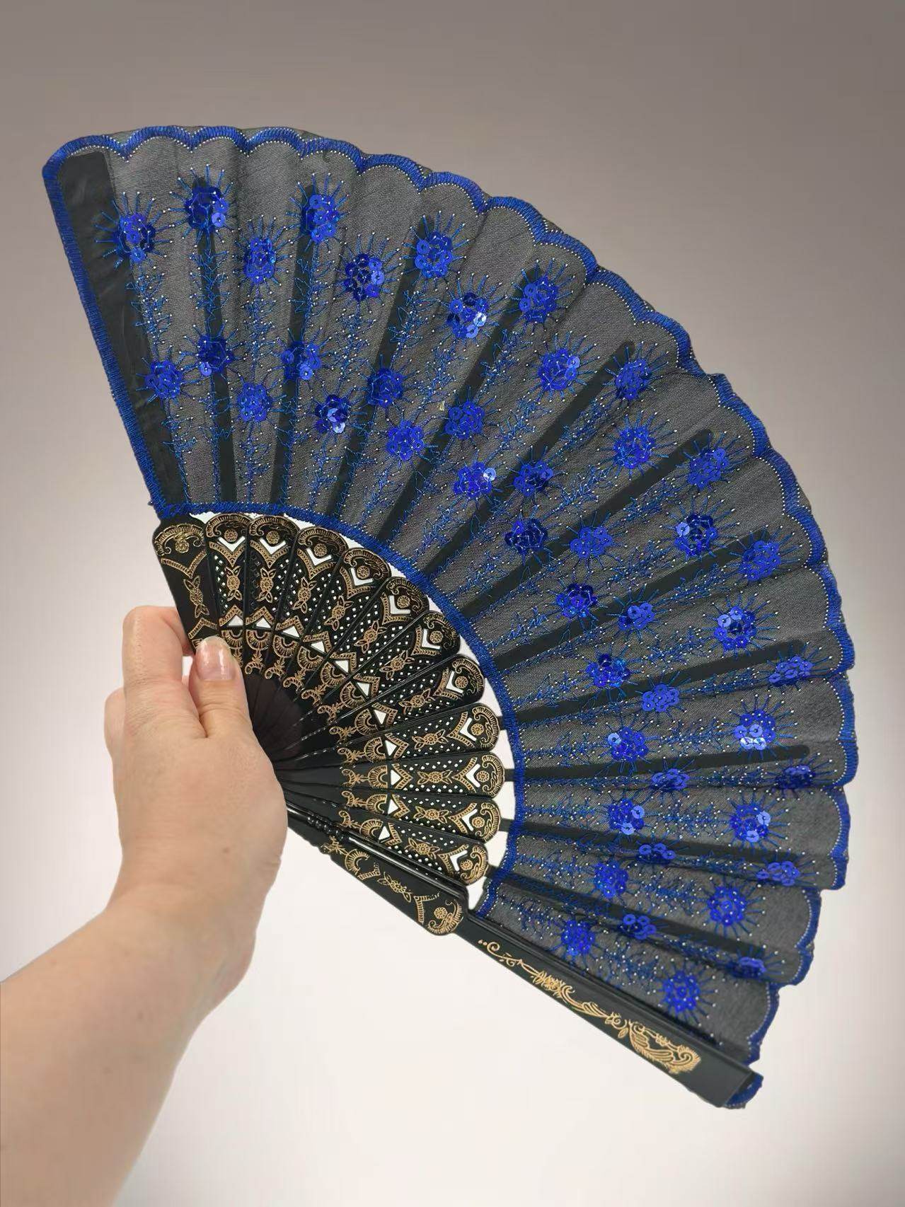 Luxury Lace-Embroidered Hand Fans β Set of 5 with Floral Sequin Detailing - MODA ACCESSORIES