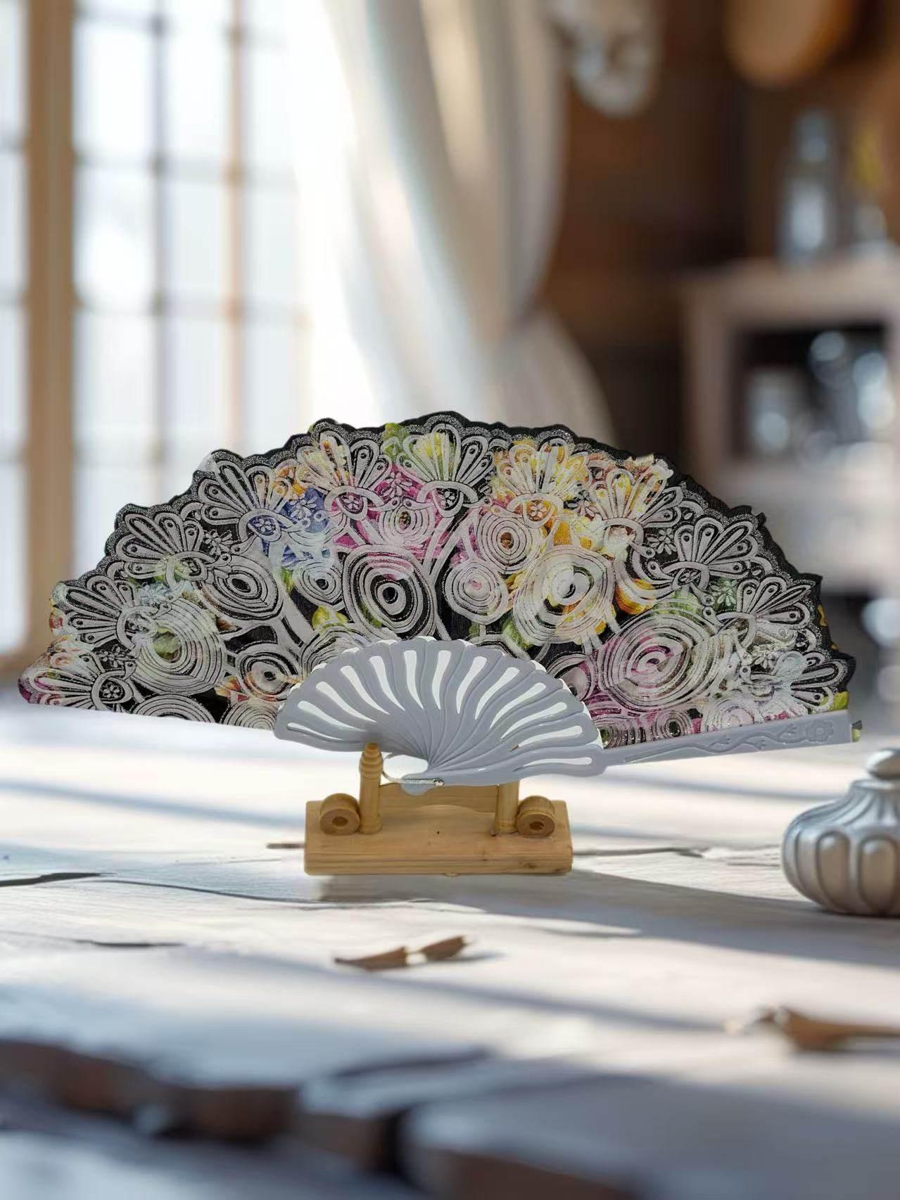 Vintage Floral Lace Hand Fans β Set of 6 with Baroque Embroidery - MODA ACCESSORIES