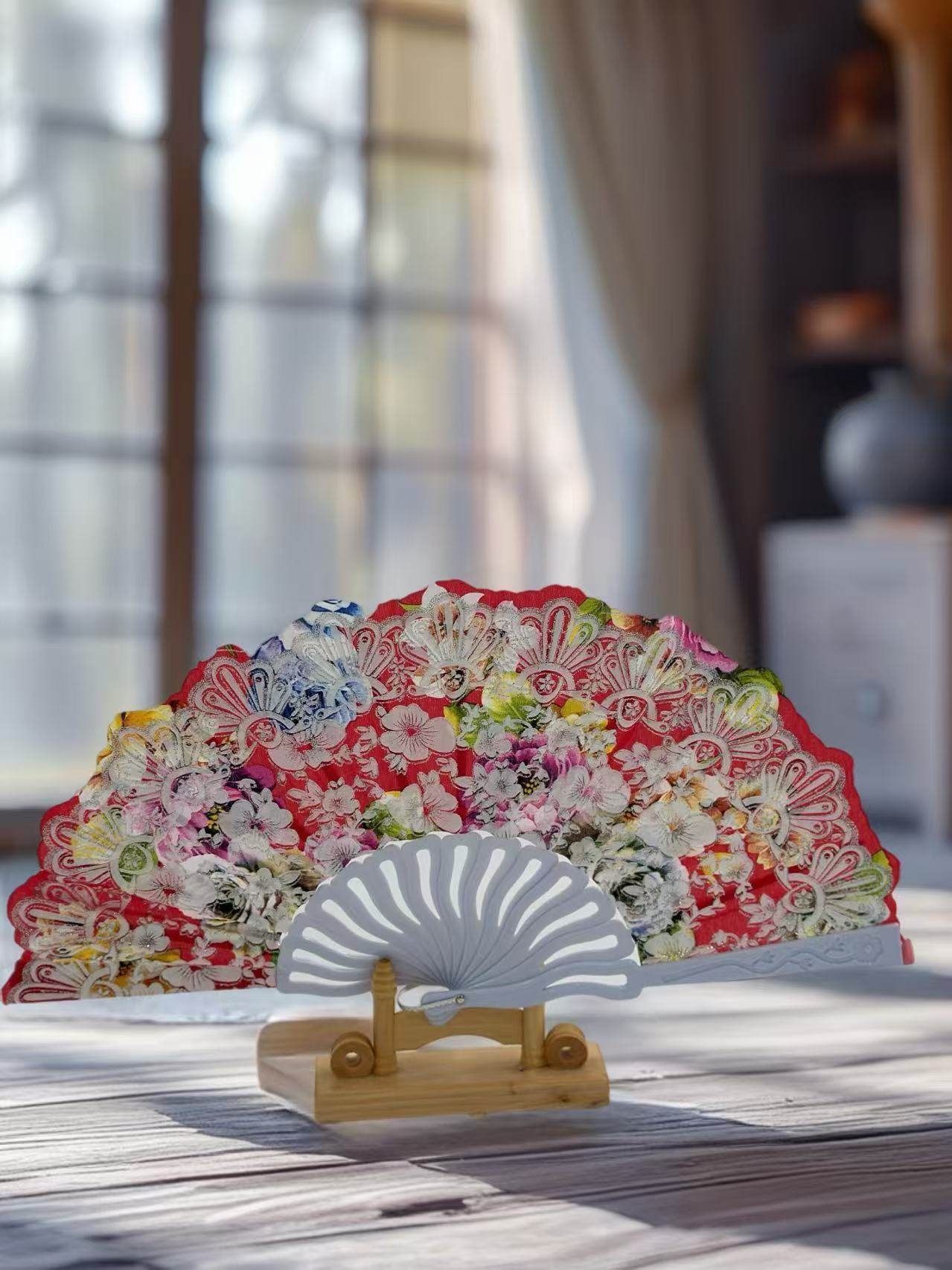 Vintage Floral Lace Hand Fans – Set of 6 with Baroque Embroidery - MODA ACCESSORIES