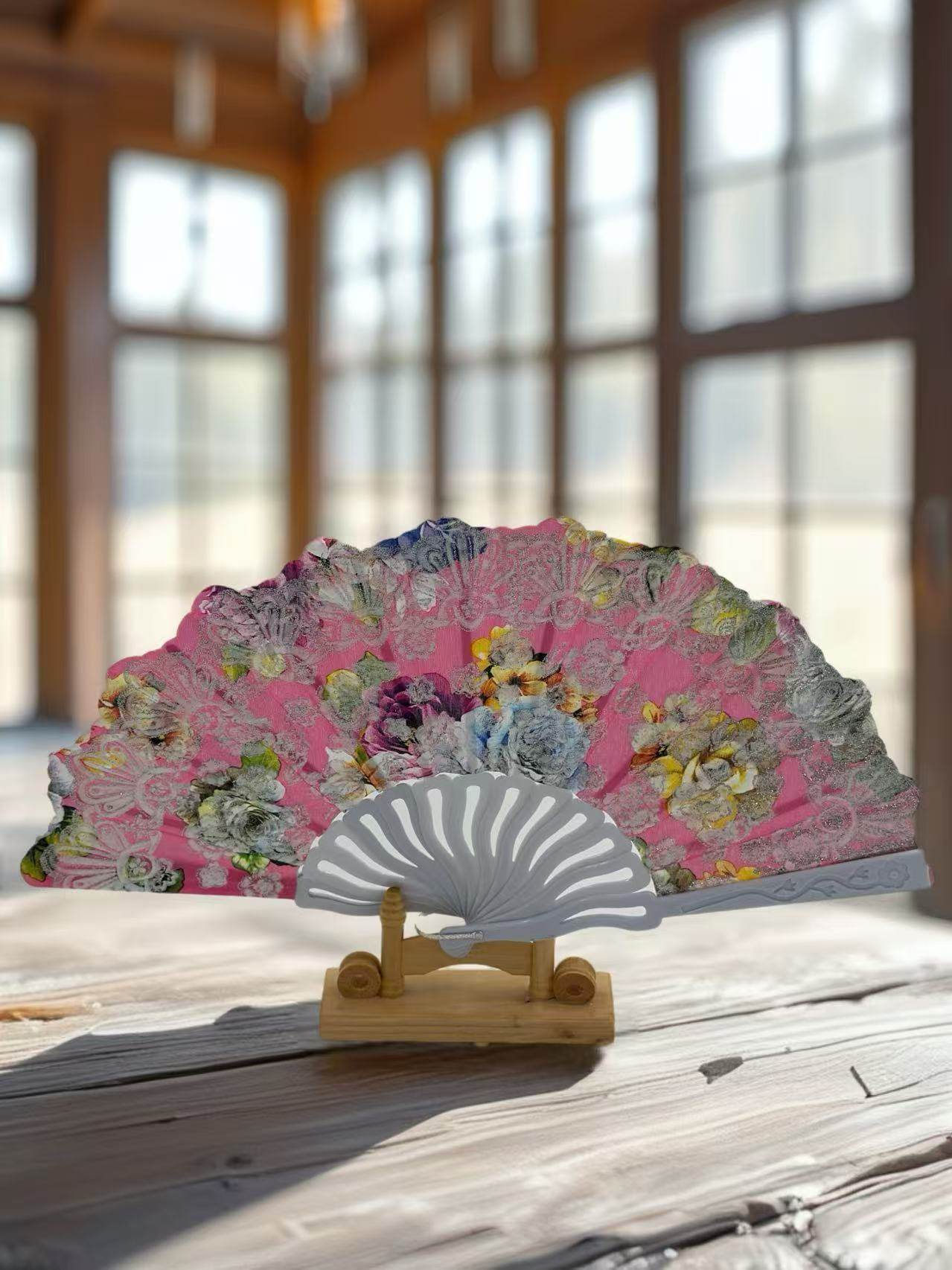 Vintage Floral Lace Hand Fans – Set of 6 with Baroque Embroidery - MODA ACCESSORIES