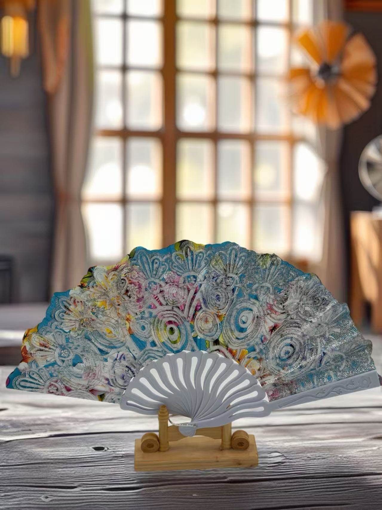 Vintage Floral Lace Hand Fans – Set of 6 with Baroque Embroidery - MODA ACCESSORIES