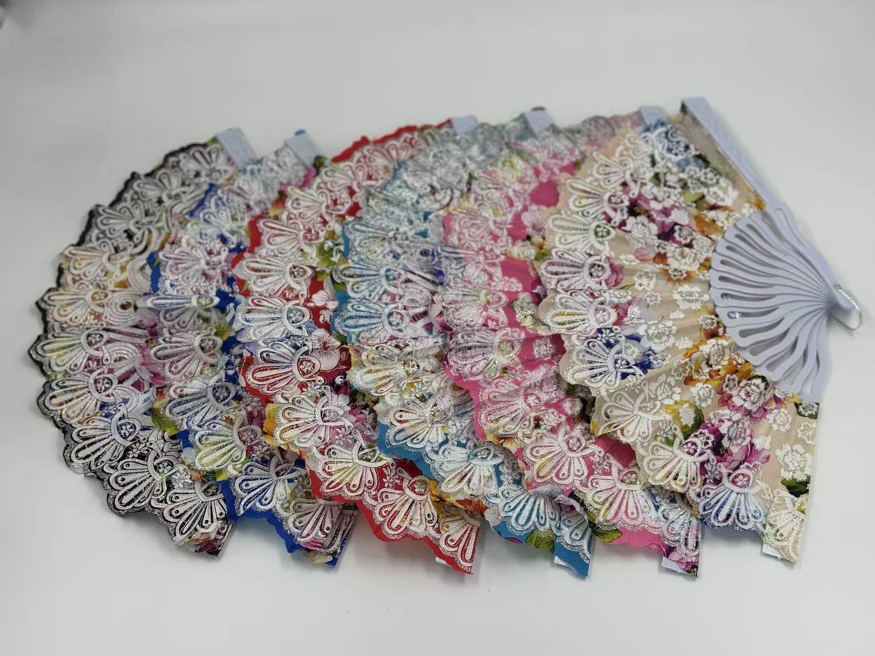 Vintage Floral Lace Hand Fans β Set of 6 with Baroque Embroidery - MODA ACCESSORIES