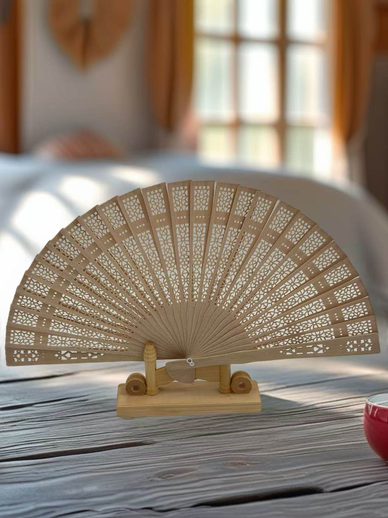 Elegant Carved Wooden Display Hand Fan (Big) - MODA ACCESSORIES