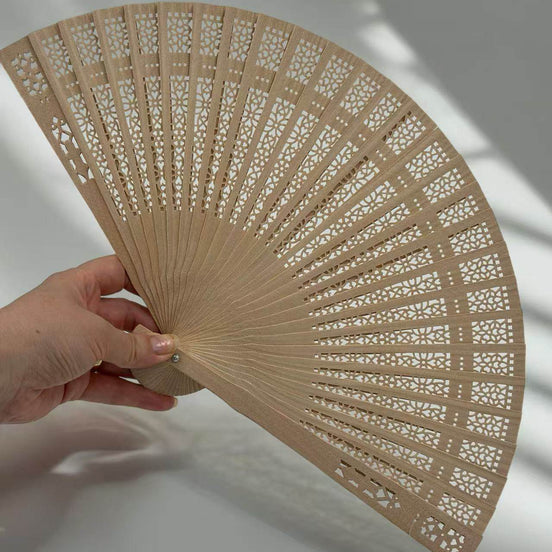 Handheld Carved Wooden Fan with Intricate Pattern (Small) - MODA ACCESSORIES