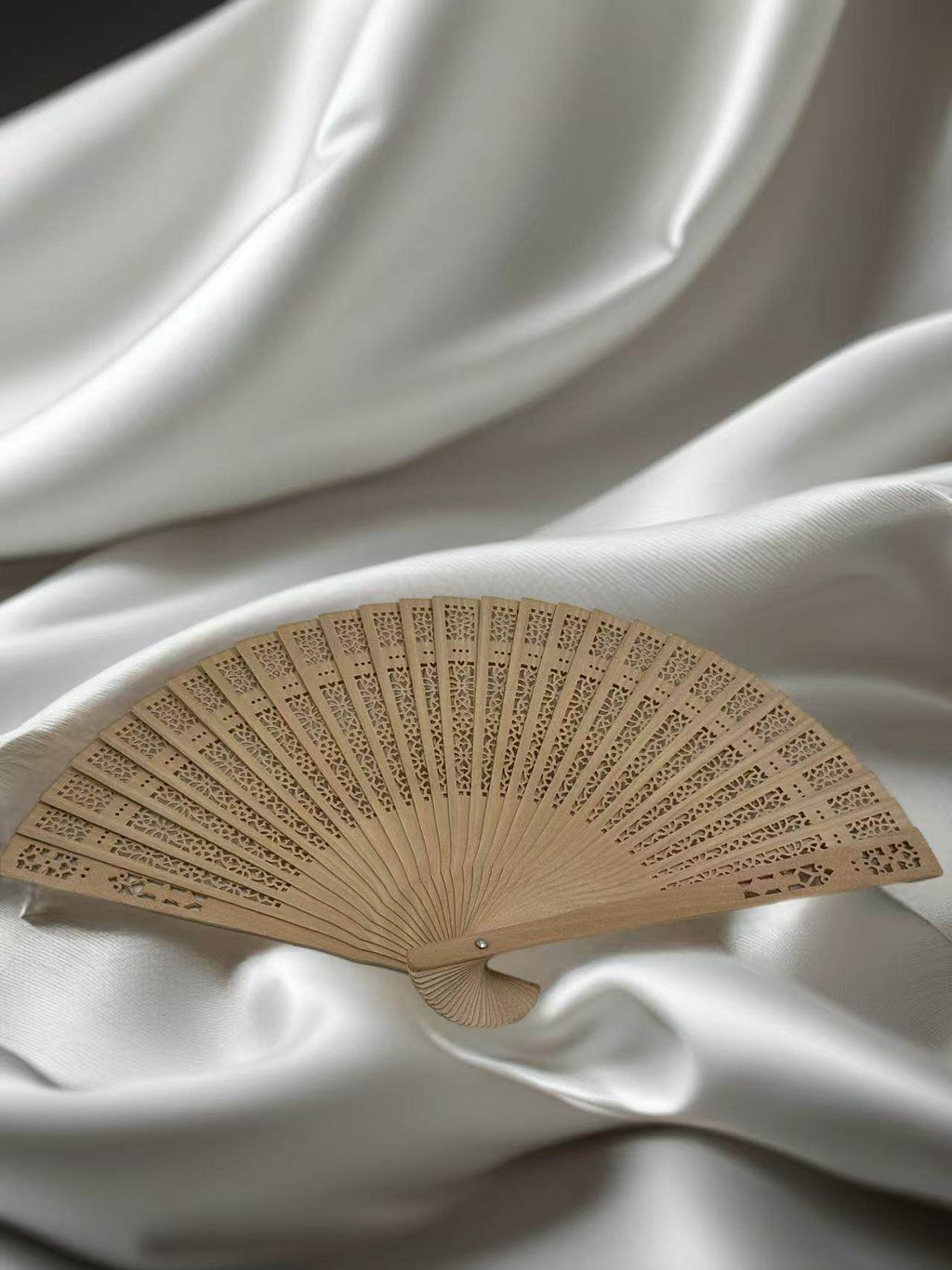 Handheld Carved Wooden Fan with Intricate Pattern (Small) - MODA ACCESSORIES