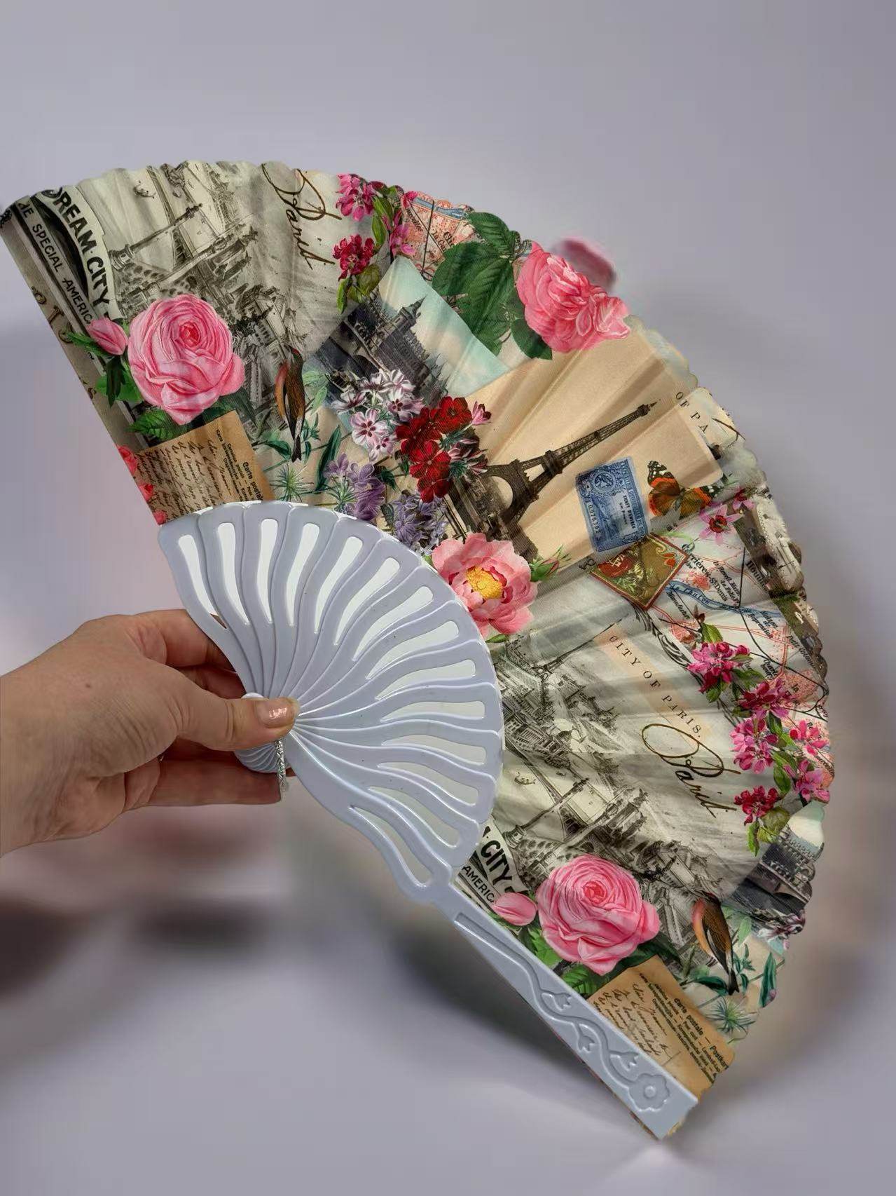 Vintage Parisian-Themed Folding Fans Collection - MODA ACCESSORIES