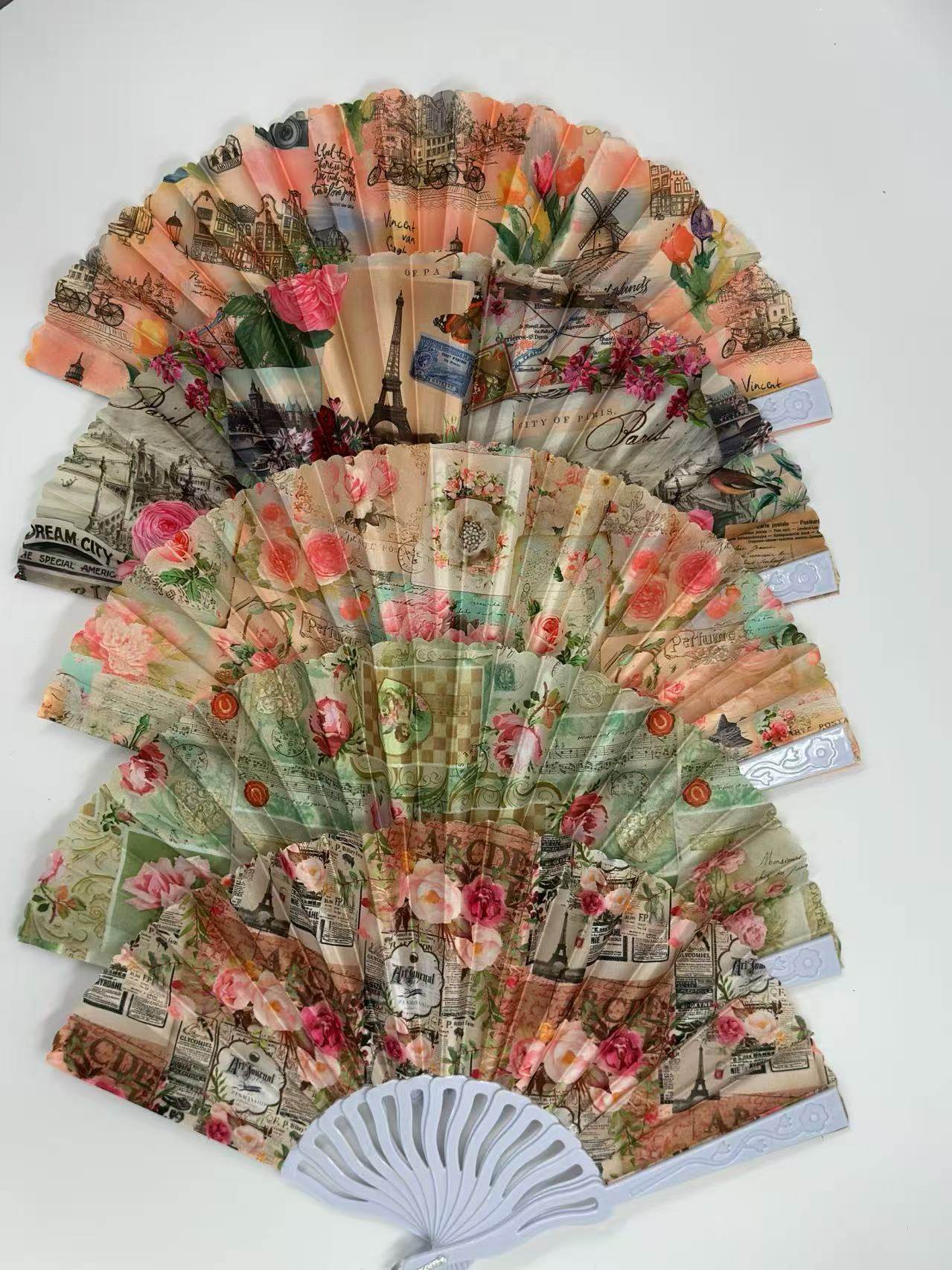 Vintage Parisian-Themed Folding Fans Collection - MODA ACCESSORIES