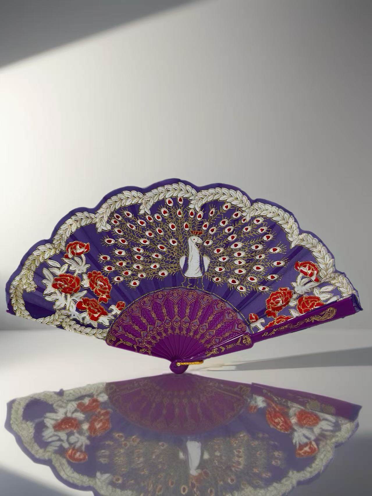 Peacock Feather Embroidered Fan Collection - MODA ACCESSORIES