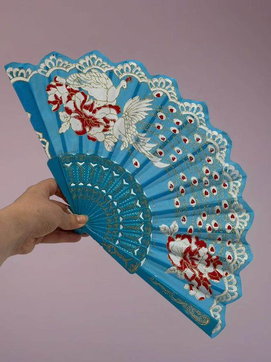 Peacock Feather Embroidered Fan Collection - MODA ACCESSORIES