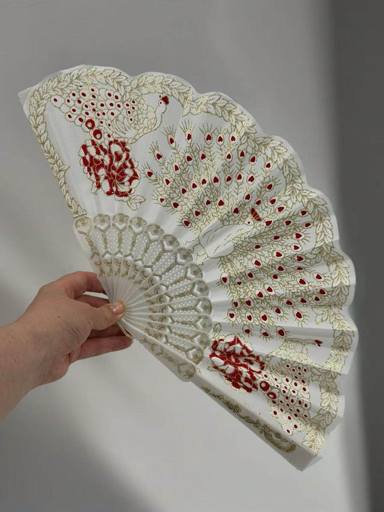 Peacock Feather Embroidered Fan Collection - MODA ACCESSORIES