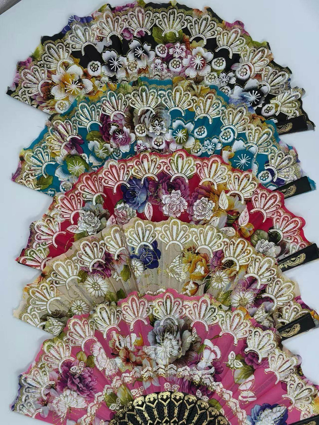 Ornate Lace Hand Fans with Floral Embellishments - MODA ACCESSORIES