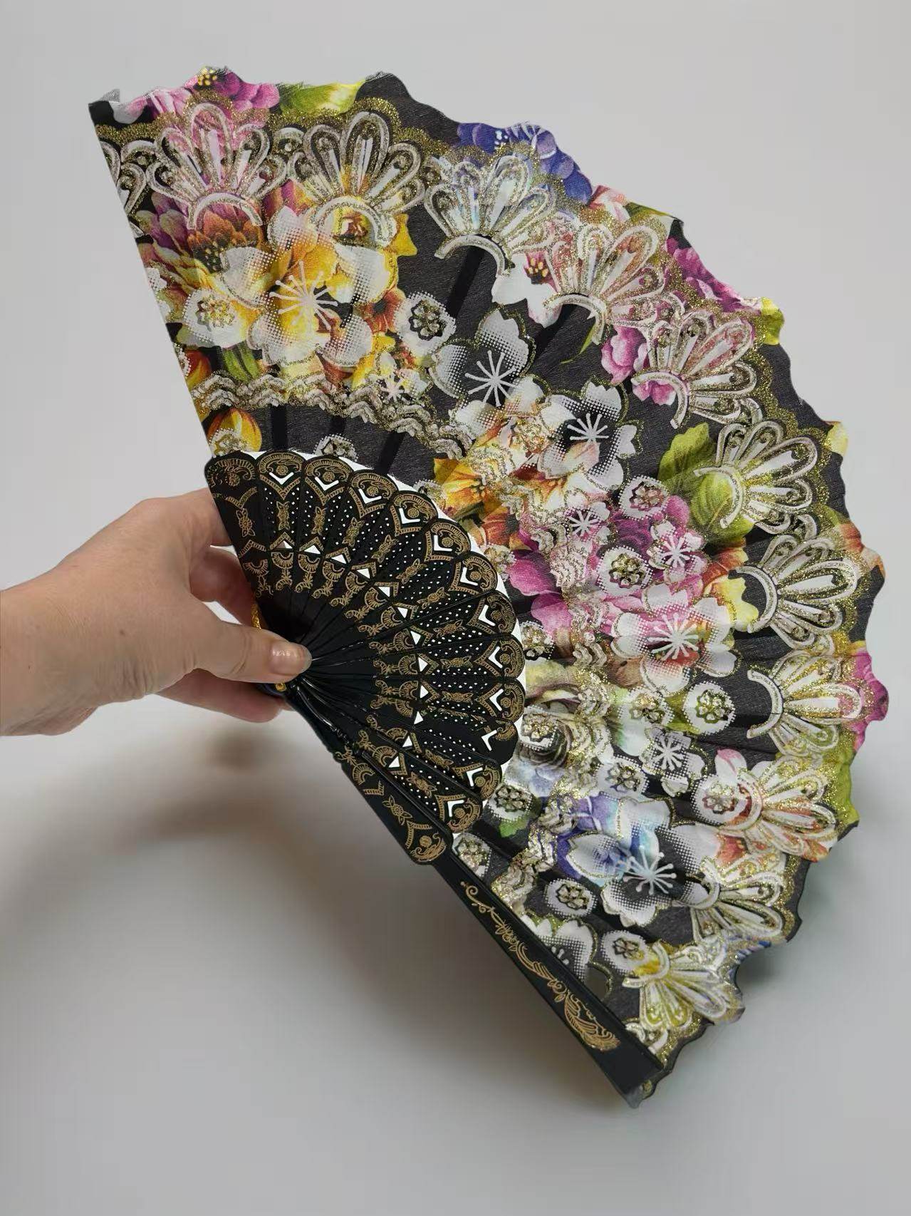 Ornate Lace Hand Fans with Floral Embellishments - MODA ACCESSORIES