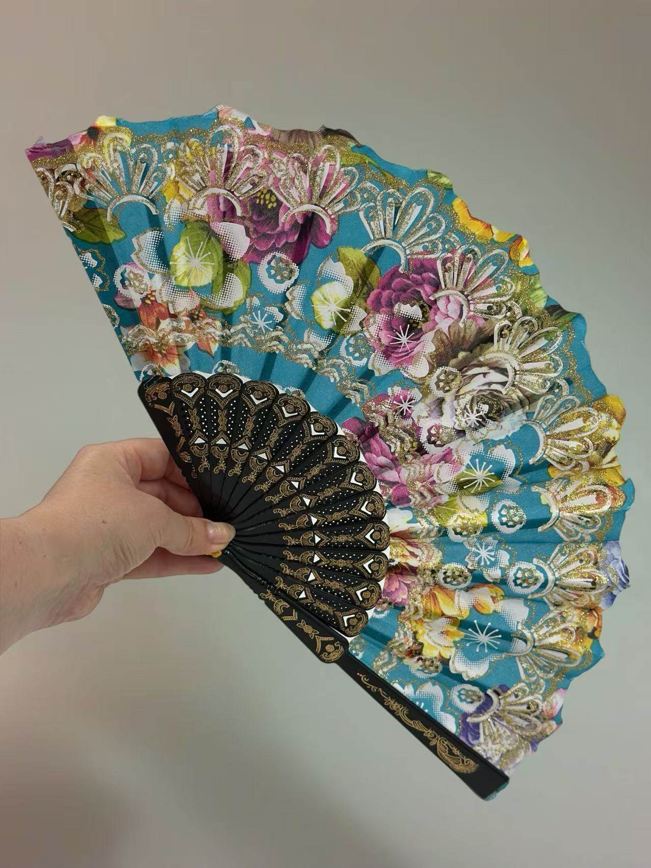 Ornate Lace Hand Fans with Floral Embellishments - MODA ACCESSORIES