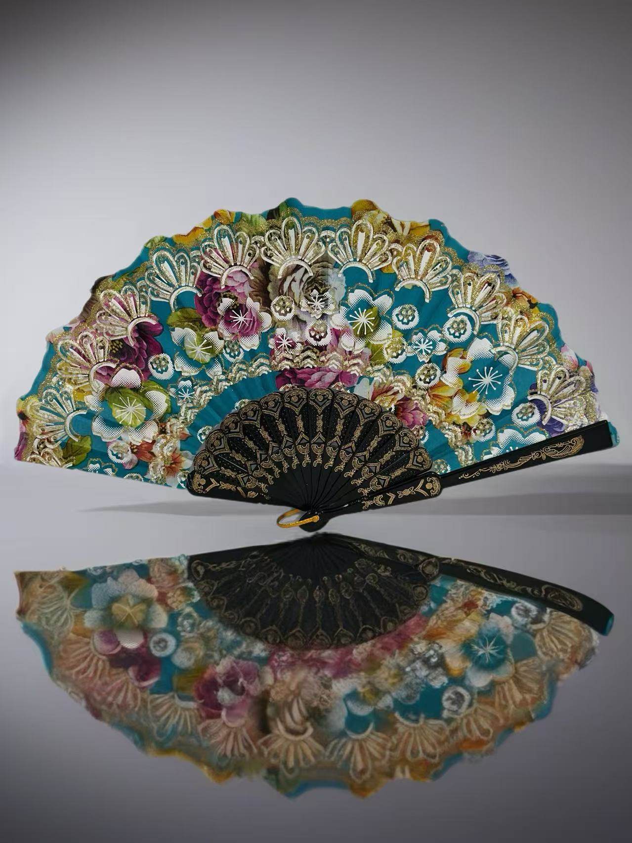 Ornate Lace Hand Fans with Floral Embellishments - MODA ACCESSORIES
