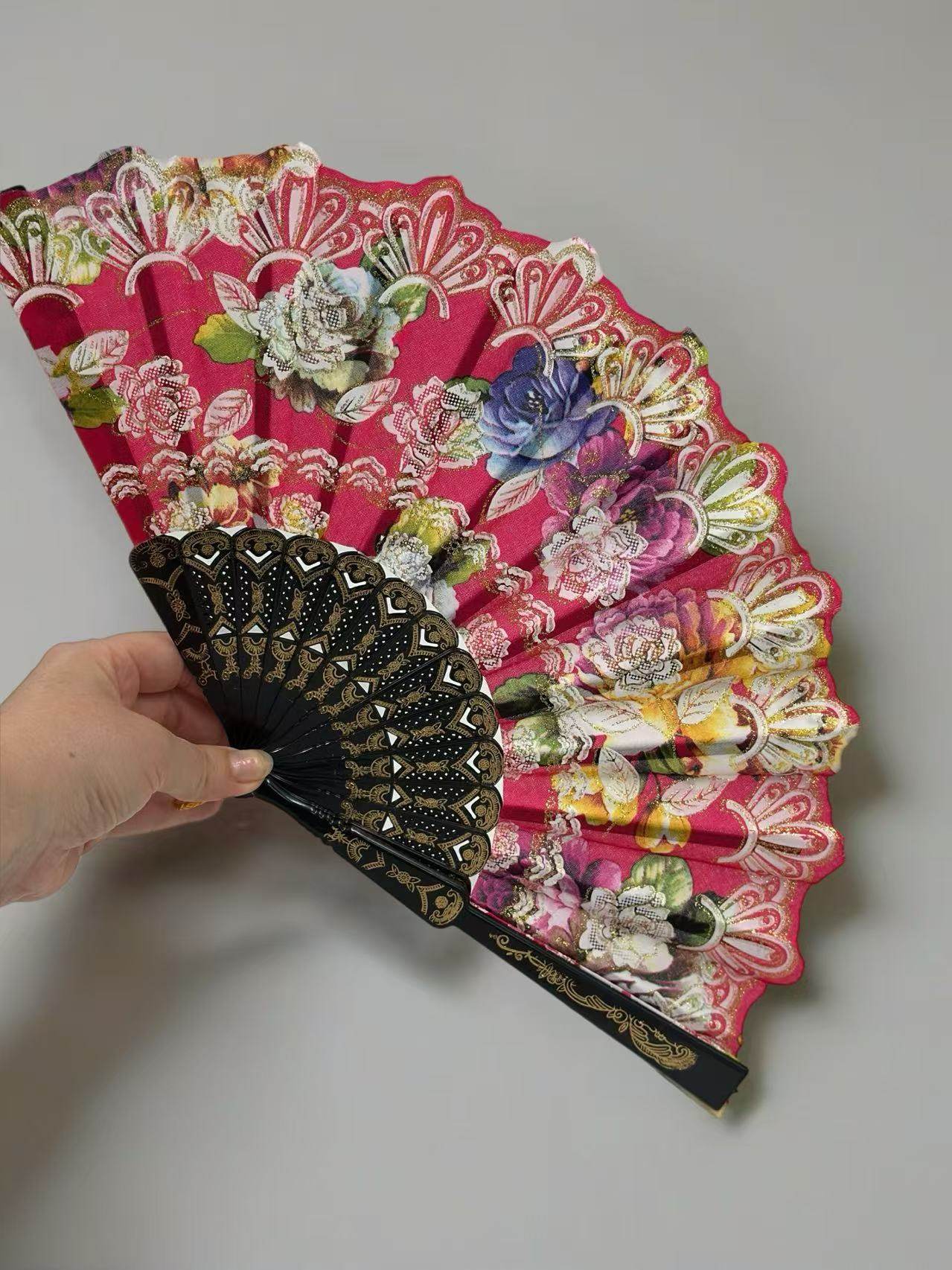 Ornate Lace Hand Fans with Floral Embellishments - MODA ACCESSORIES
