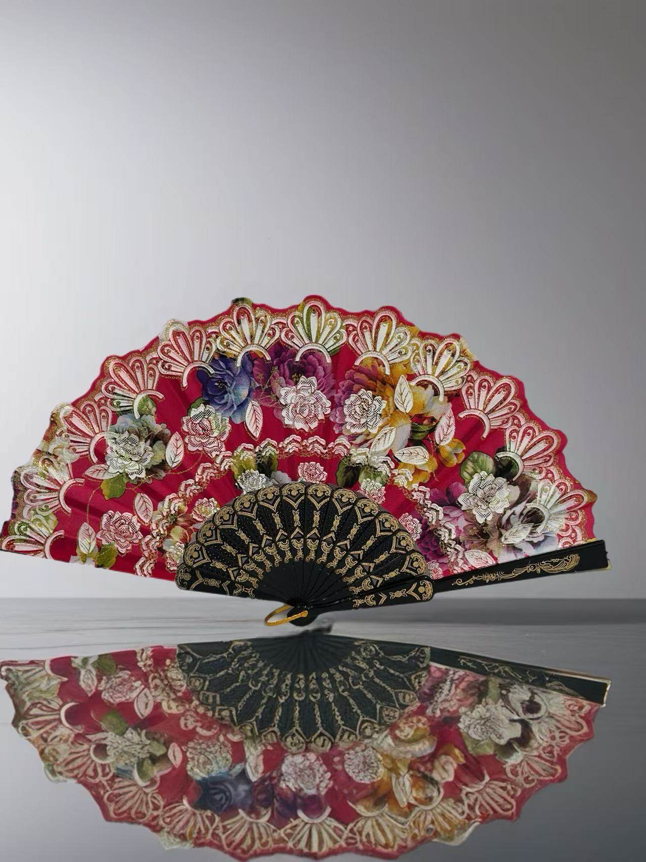 Ornate Lace Hand Fans with Floral Embellishments - MODA ACCESSORIES