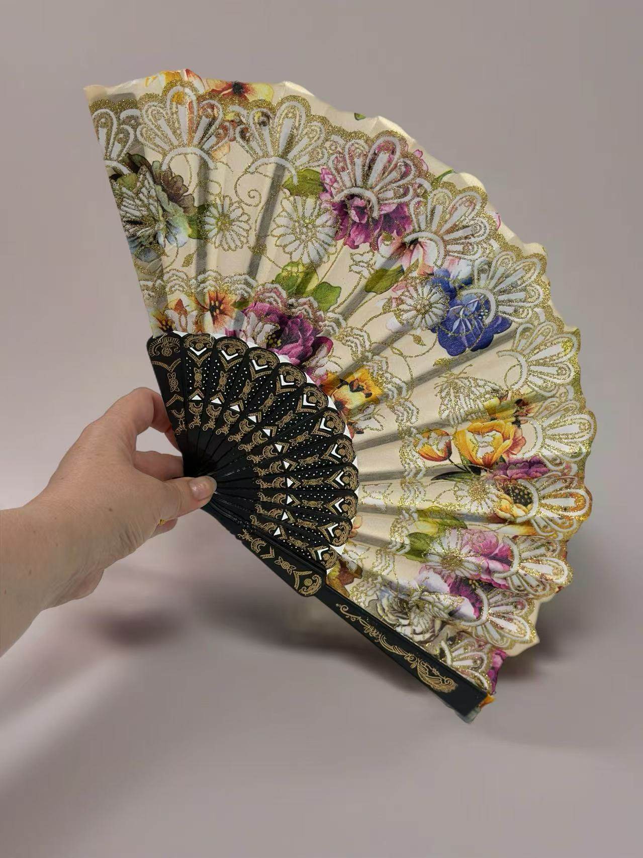 Ornate Lace Hand Fans with Floral Embellishments - MODA ACCESSORIES