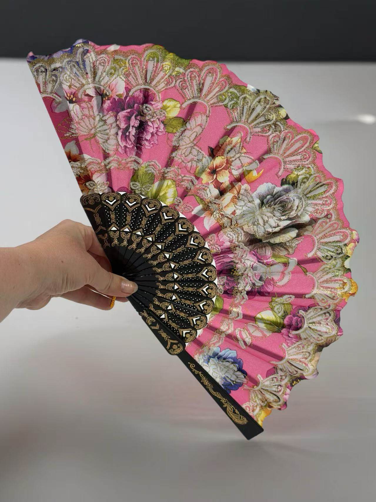Ornate Lace Hand Fans with Floral Embellishments - MODA ACCESSORIES