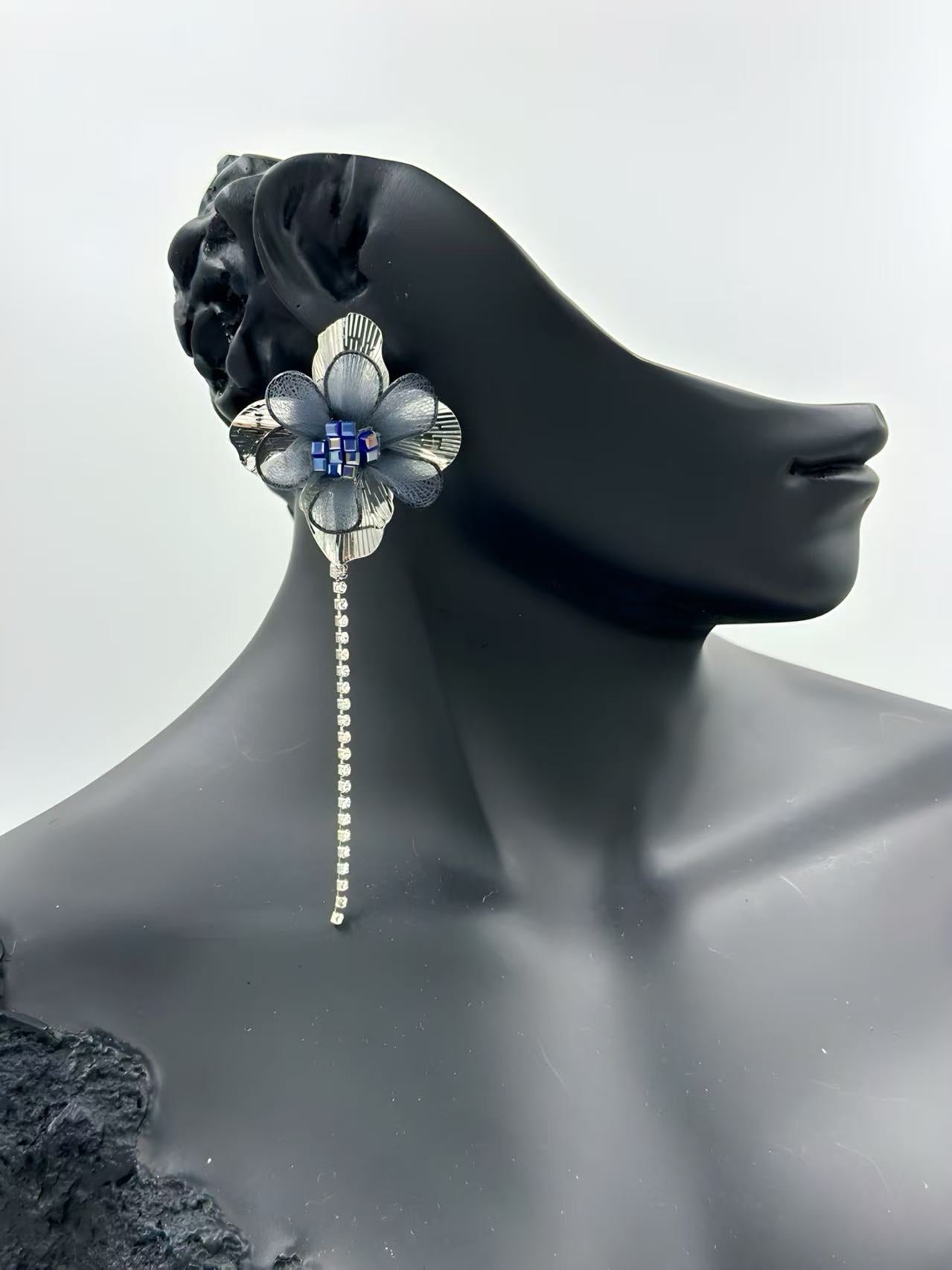 Black Floral Mesh Drop Earrings