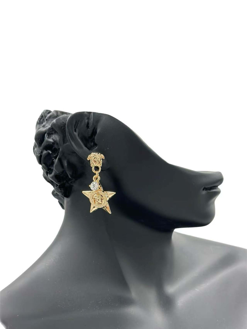 Gold Star Medallion Drop Earrings