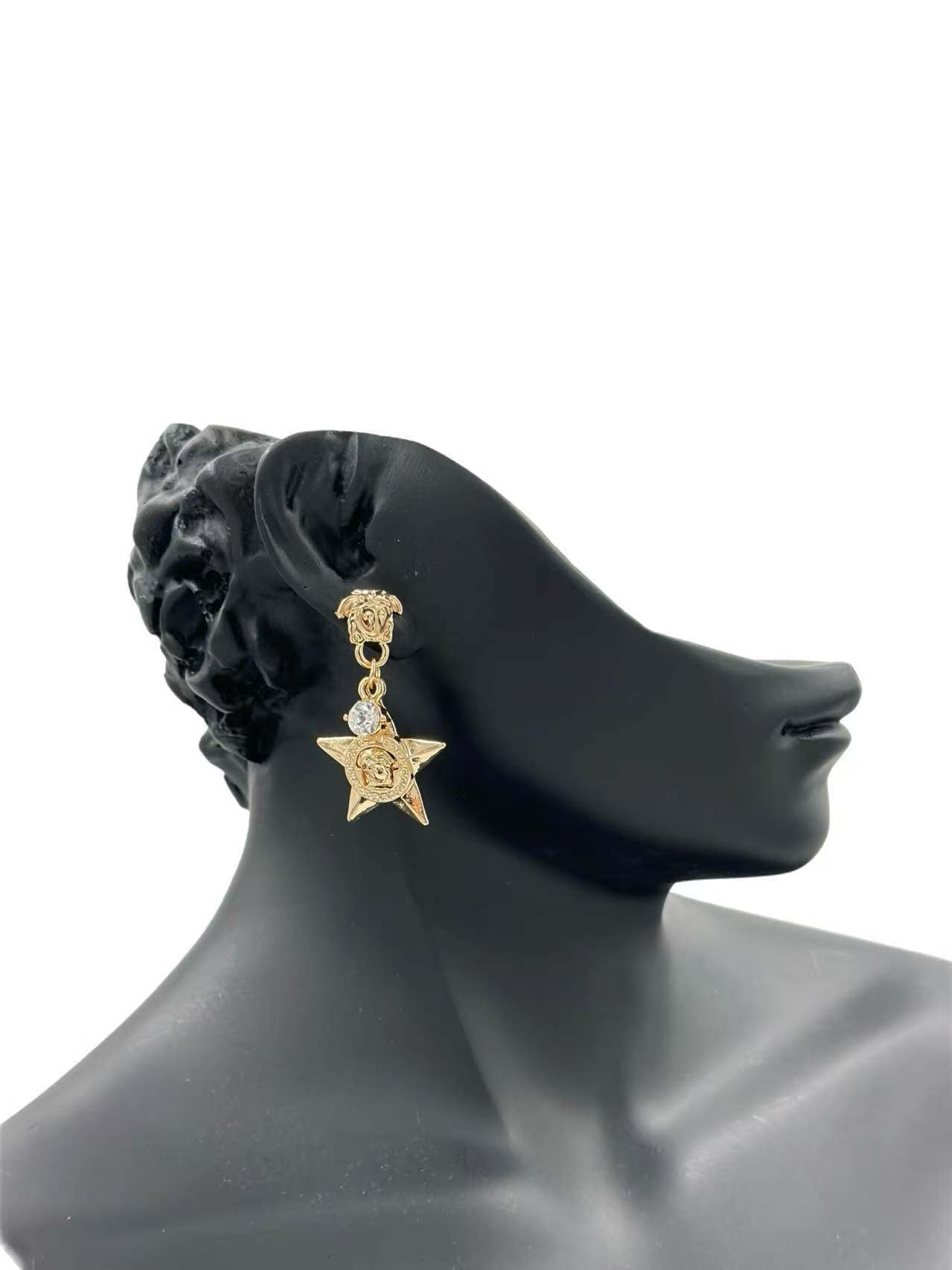 Gold Star Medallion Drop Earrings