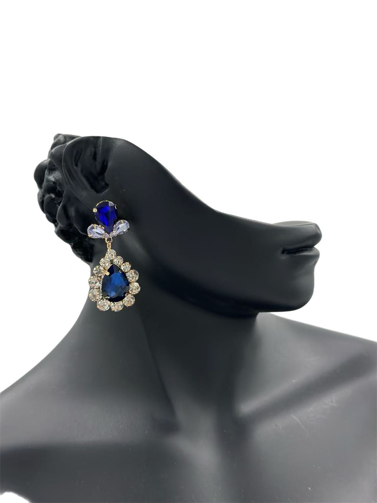 Royal Blue Teardrop Crystal Earrings