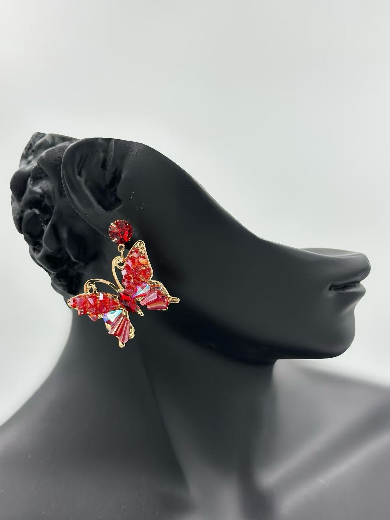 Red Crystal Butterfly Statement Earrings