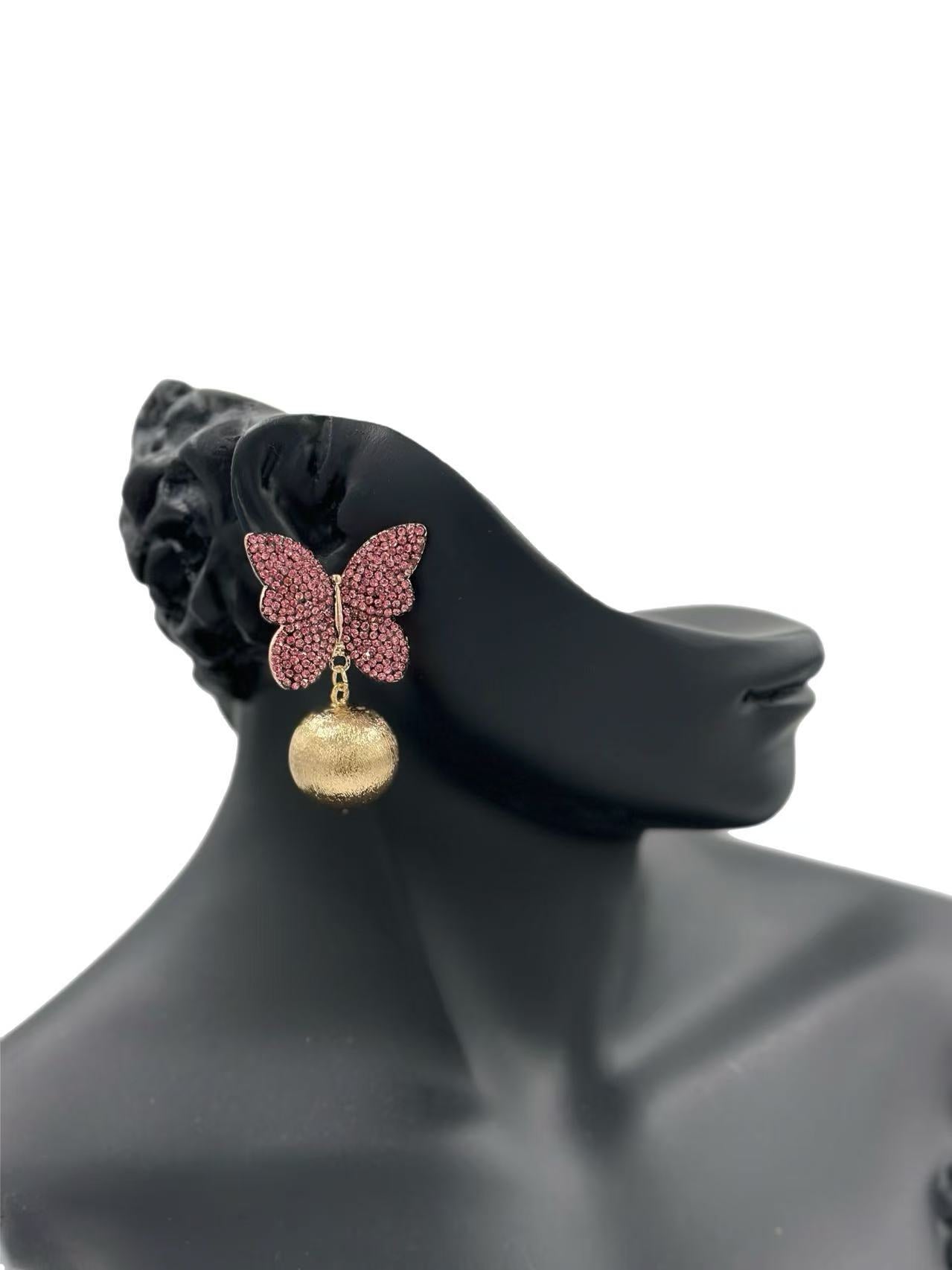 Butterfly Gold Sphere Drop Earrings