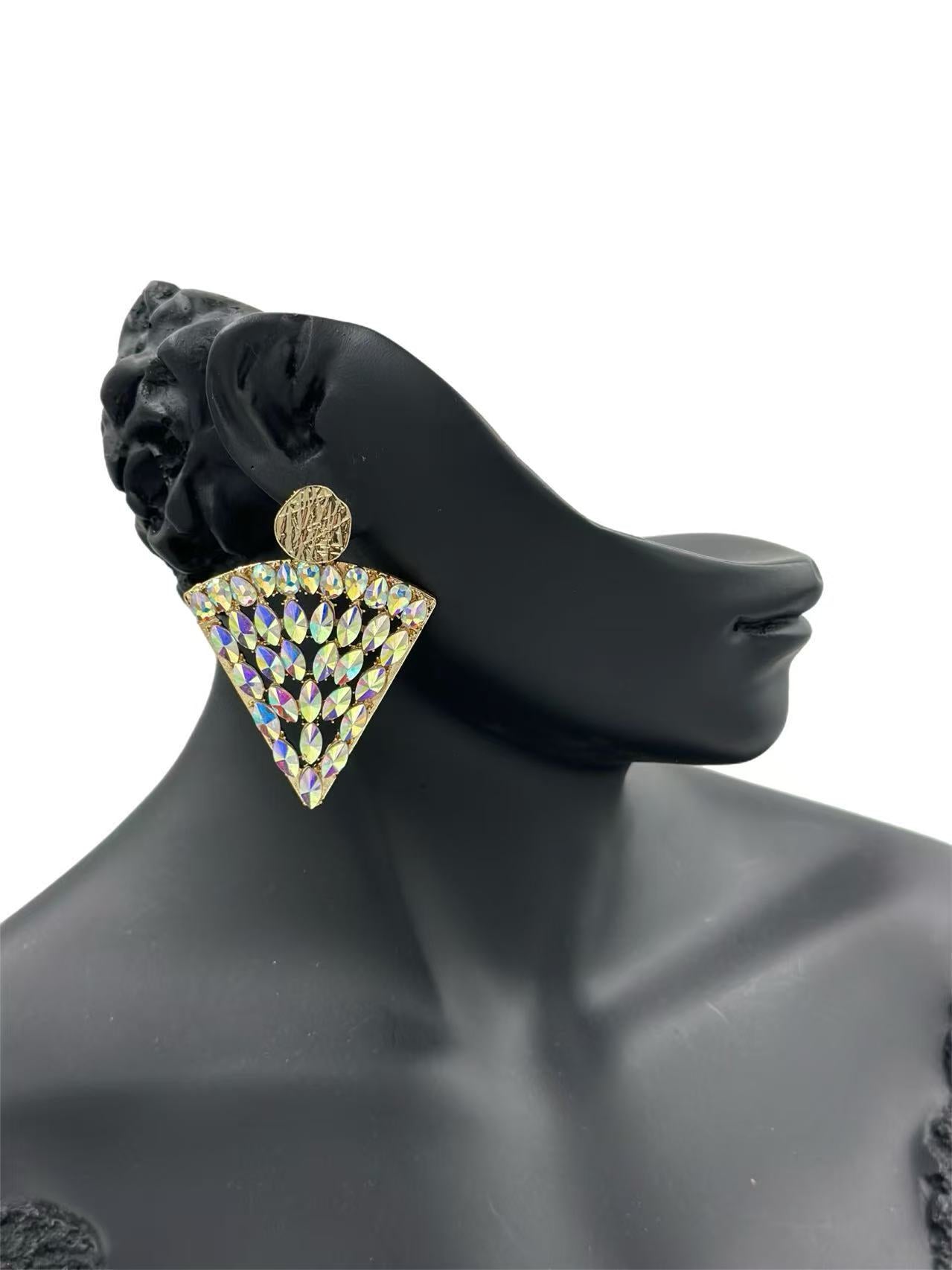 Golden Fan Crystal Statement Earrings