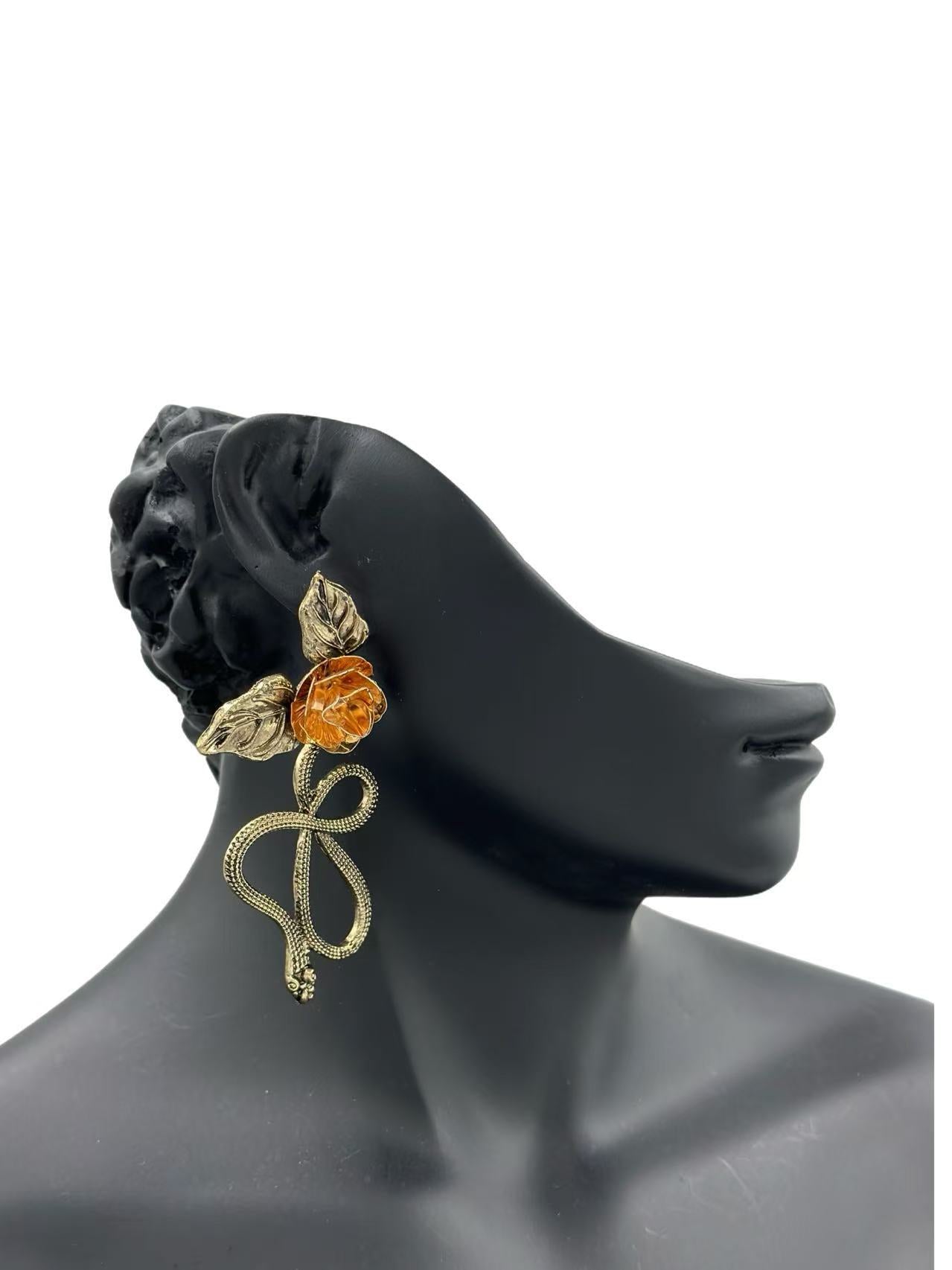 Antique Snake & Rose Drop Earrings
