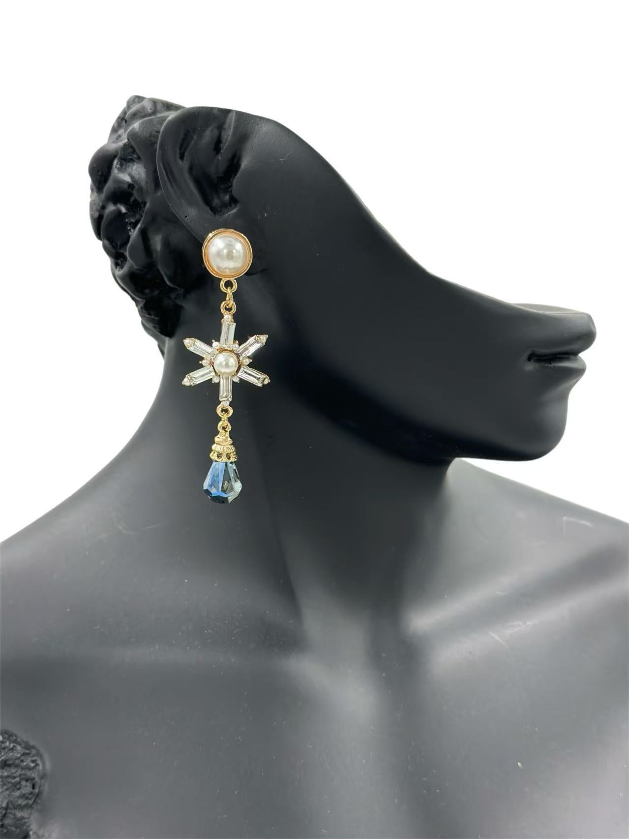 Golden Pearl Starburst Drop Earrings