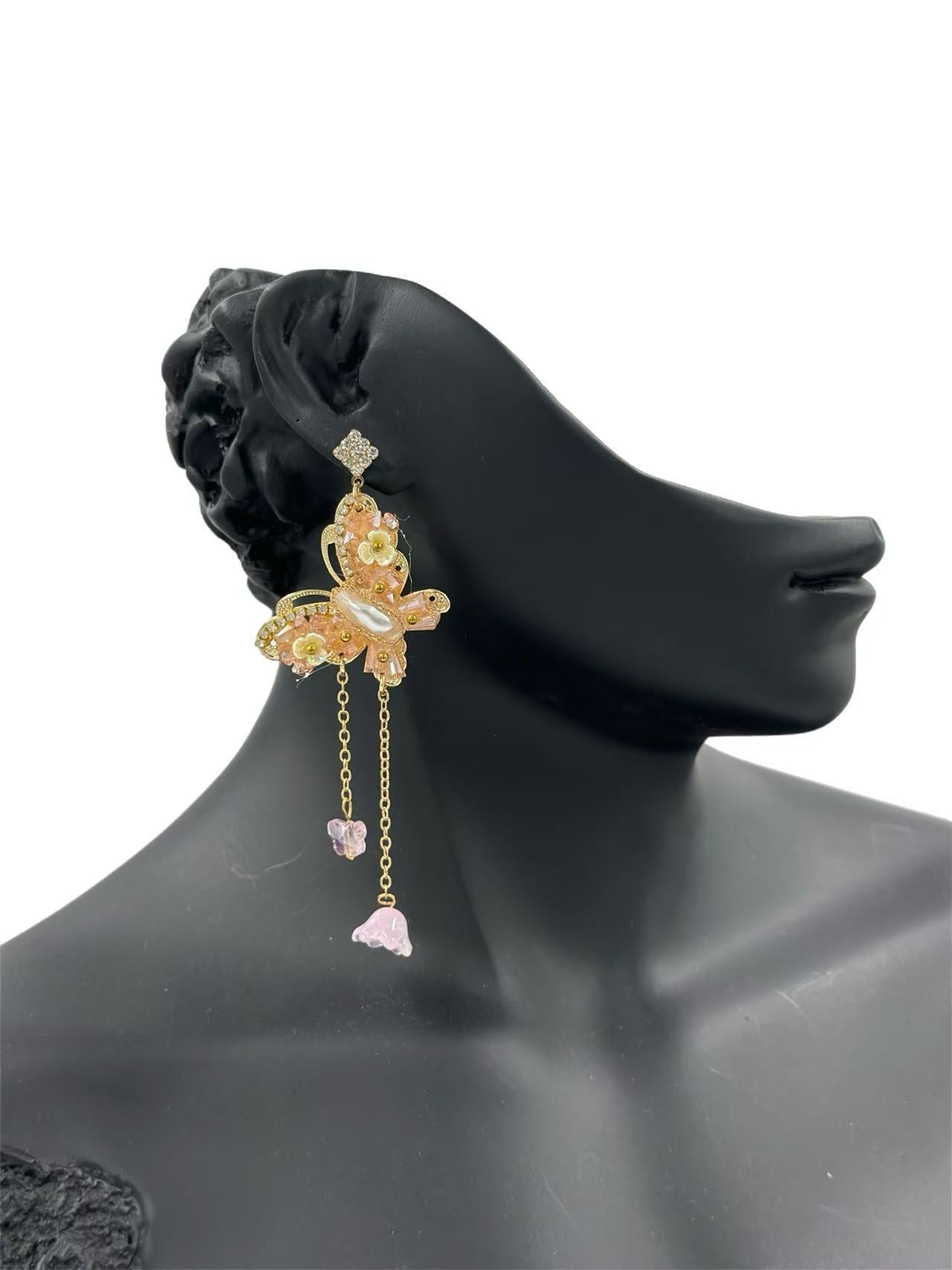 Butterfly Pearl & Crystal Drop Earrings