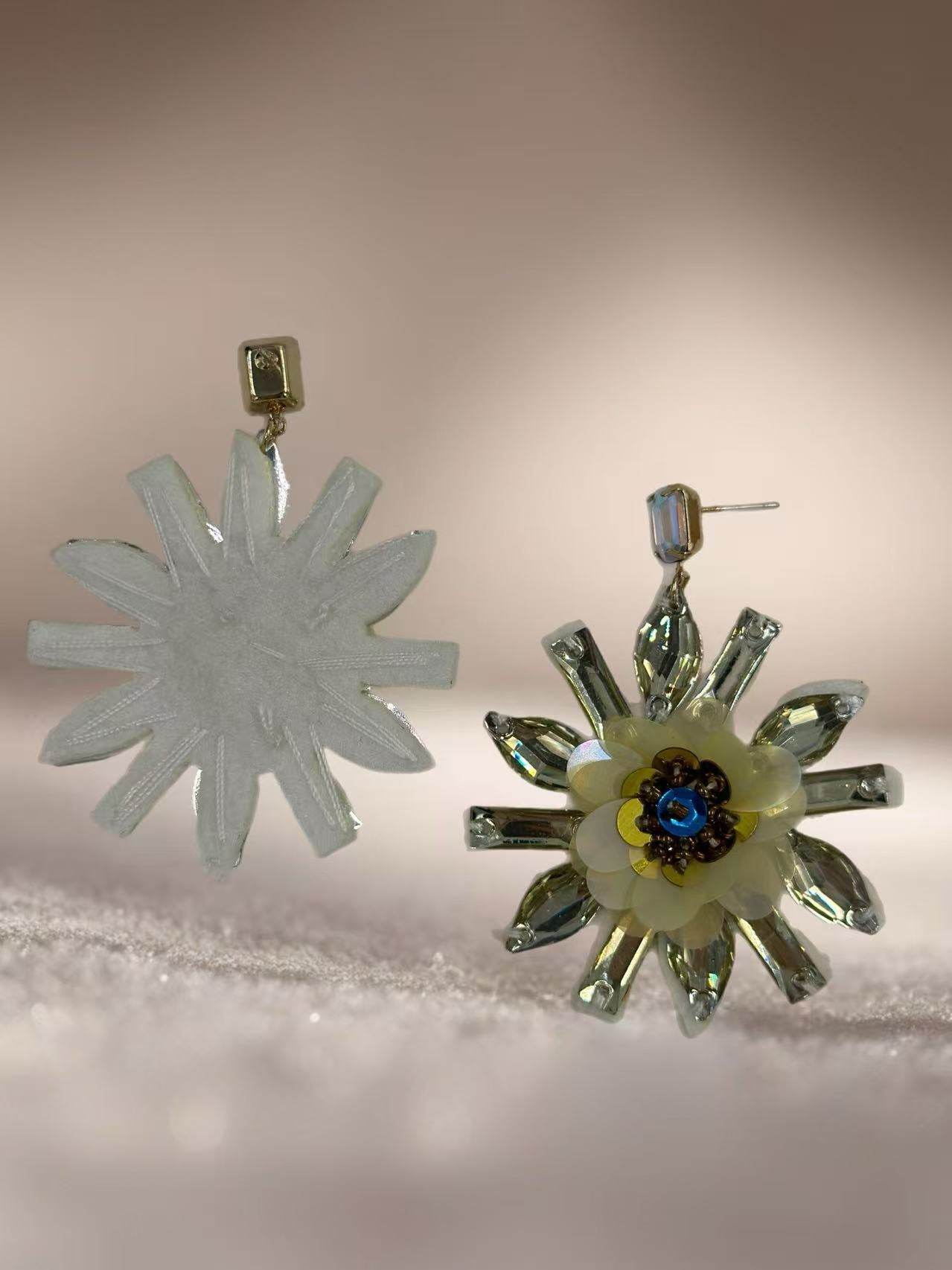 Sunburst Floral Statement Earrings with Crystal Accents - MODA ACCESSORIES