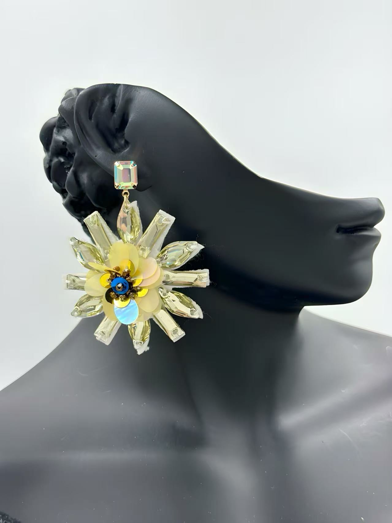 Golden Crystal Blossom Statement Earrings