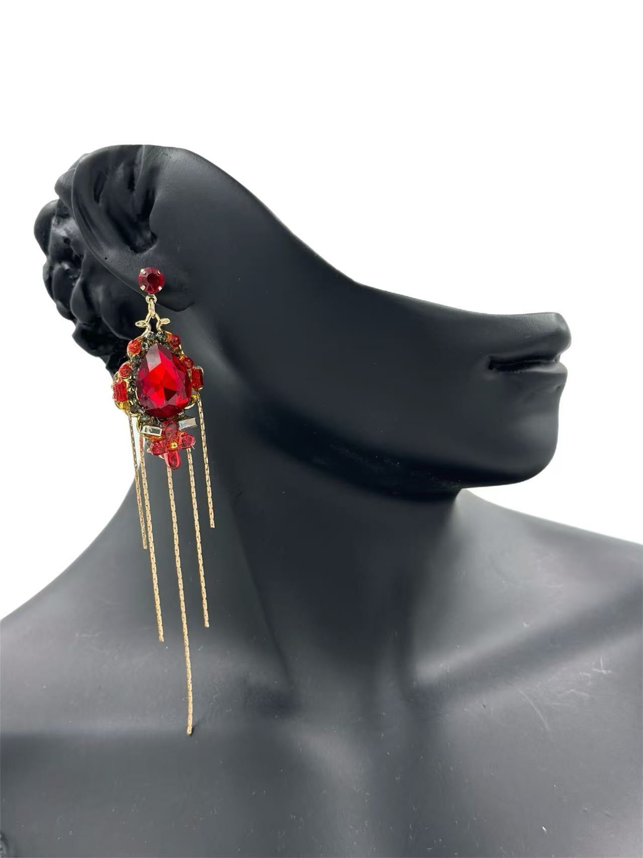 Scarlet Empress Long Crystal Drop Earrings